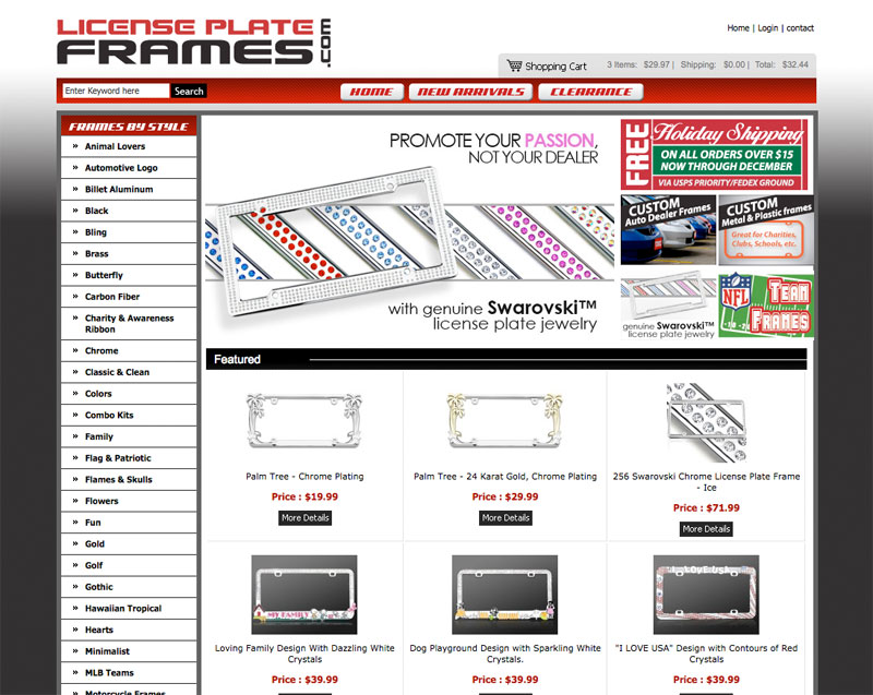 LicensePlateFrames.com homepage